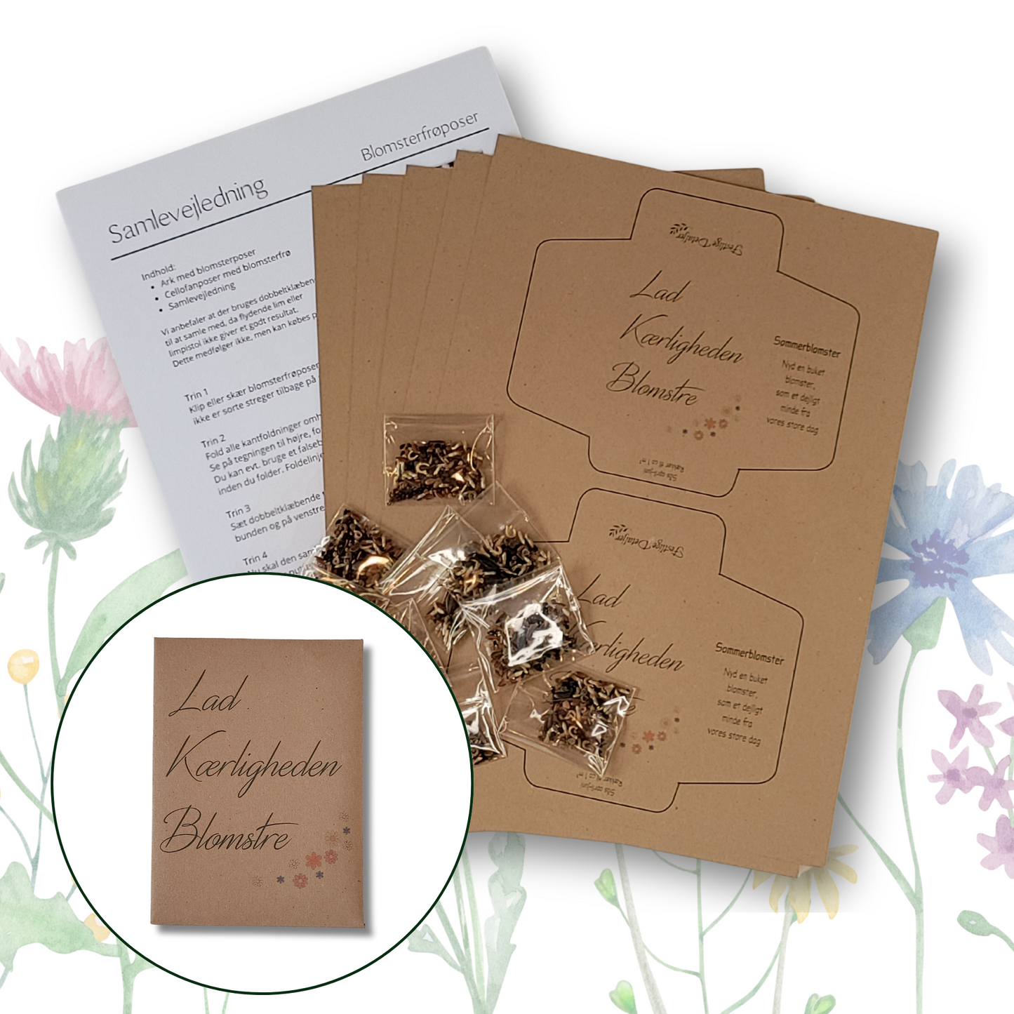 Blomsterfrø-poser 10 stk DIY, Lad kærligheden blomstre