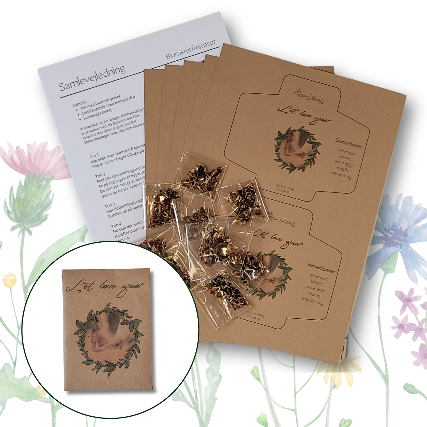 Blomsterfrø-poser 10 stk DIY, Bladkrans Hånd i Hånd