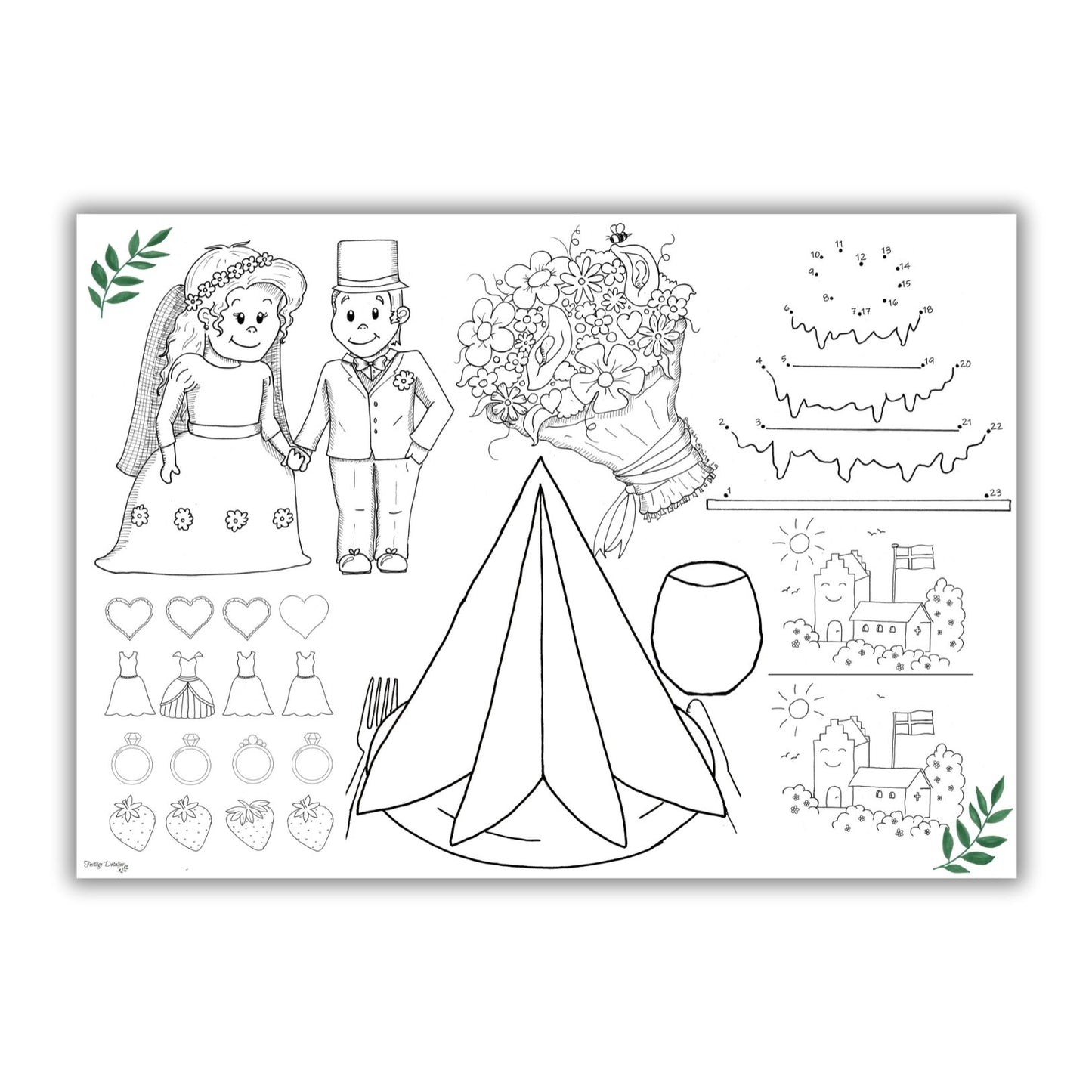 Dækkeserviet Bryllup Hvid, m. farver